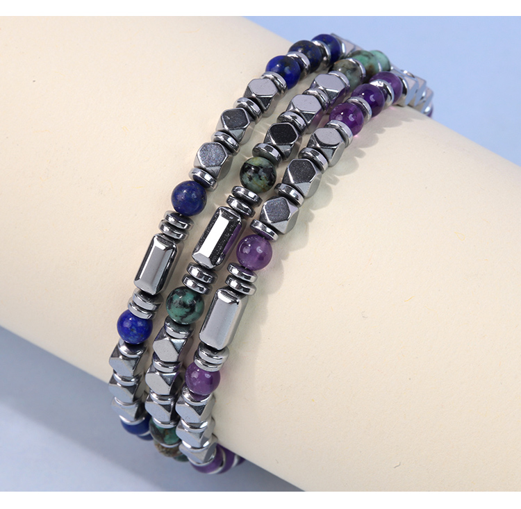 Natural Stone Bead Bracelet with Silver Hematite | Stainless Steel Jewelry Wholesale Natural Stone Bead Bracelet with Silver Hematite | Stainless Steel Jewelry Wholesale