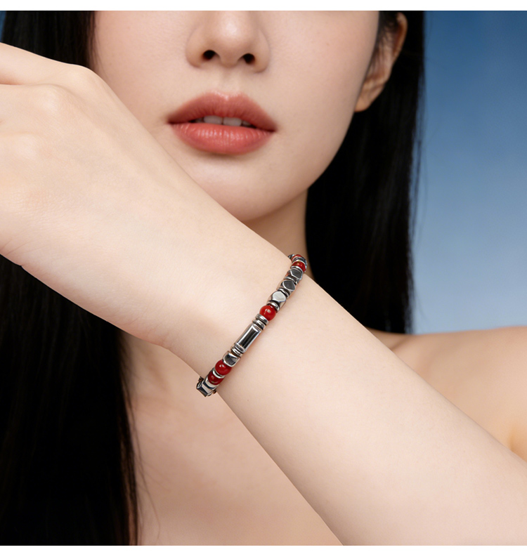 Natural Stone Bead Bracelet with Silver Hematite | Stainless Steel Jewelry Wholesale Natural Stone Bead Bracelet with Silver Hematite | Stainless Steel Jewelry Wholesale