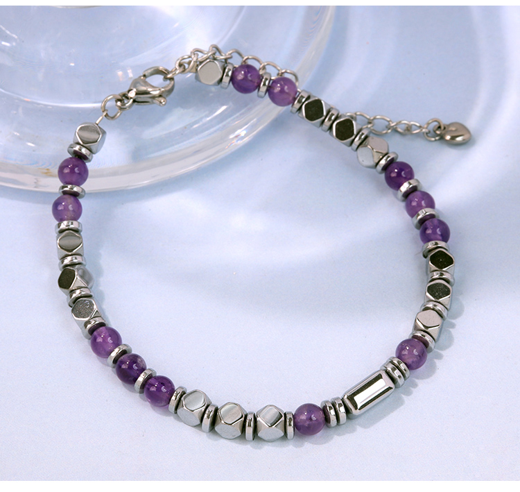 Natural Stone Bead Bracelet with Silver Hematite | Stainless Steel Jewelry Wholesale Natural Stone Bead Bracelet with Silver Hematite | Stainless Steel Jewelry Wholesale