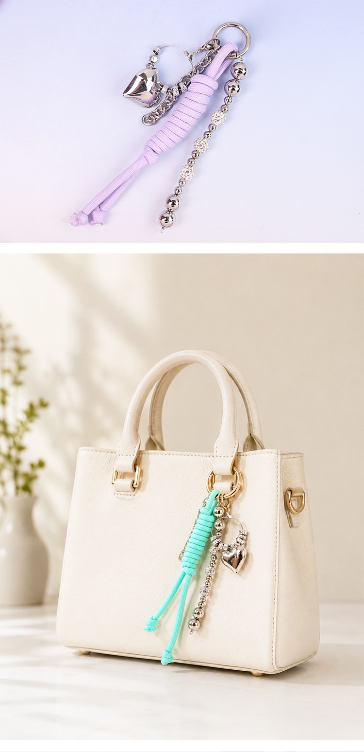 Custom Paracord Bag Charm with Acrylic Heart Pendant