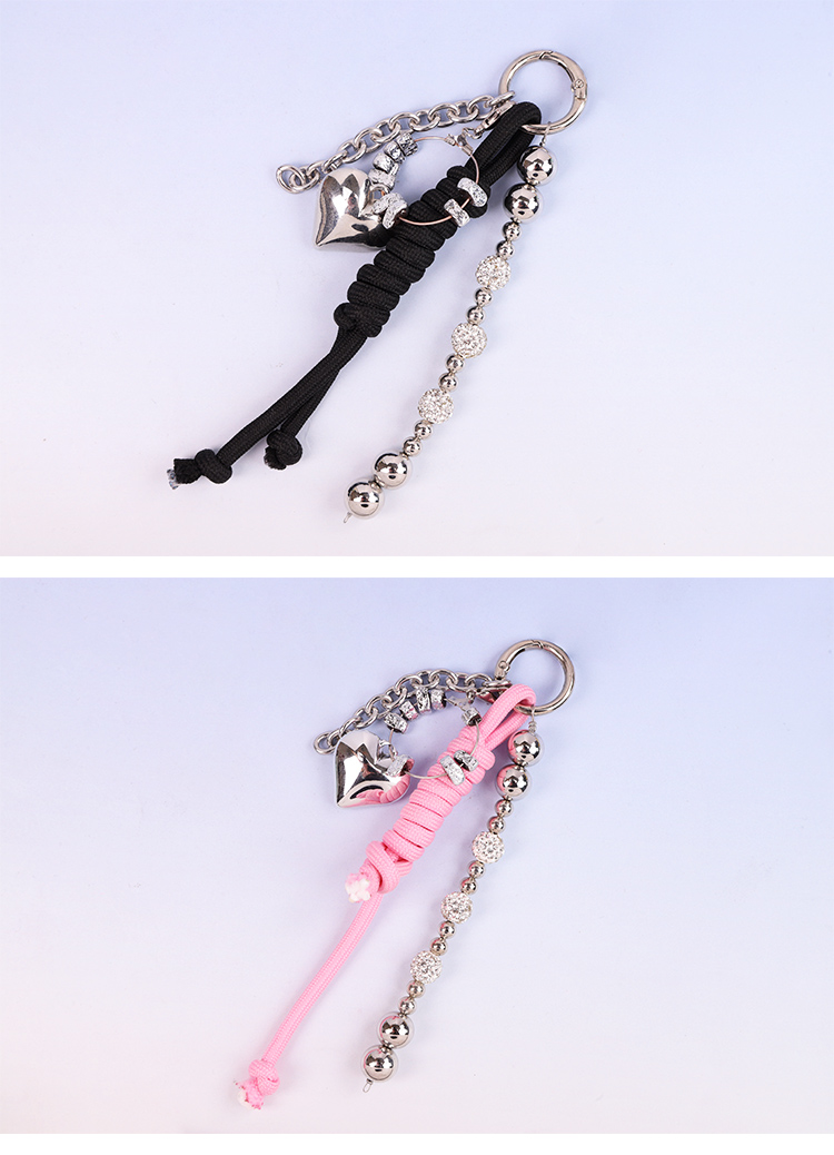 Custom Paracord Bag Charm with Acrylic Heart Pendant