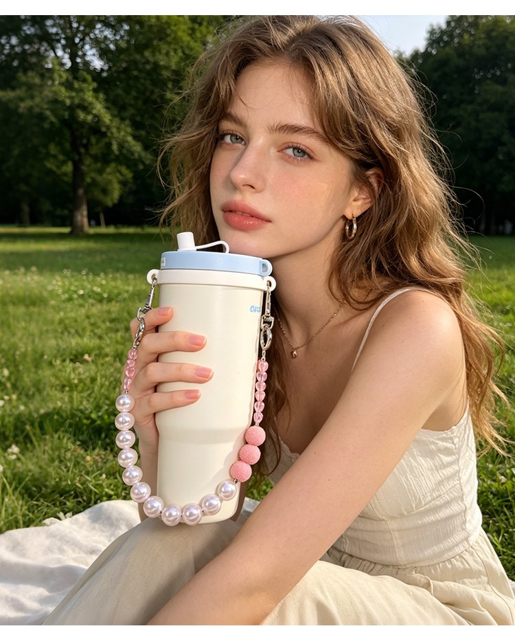 Custom Pearl Beaded Tumbler Cup Charm Chain for Stanley Cups