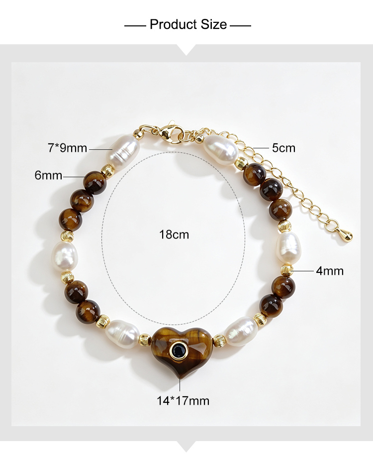 Natural Stone Pearl Beaded Heart Charm Bracelet Natural Stone Pearl Beaded Heart Charm Bracelet
