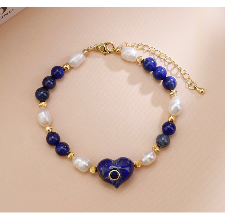 Natural Stone Pearl Beaded Heart Charm Bracelet Natural Stone Pearl Beaded Heart Charm Bracelet