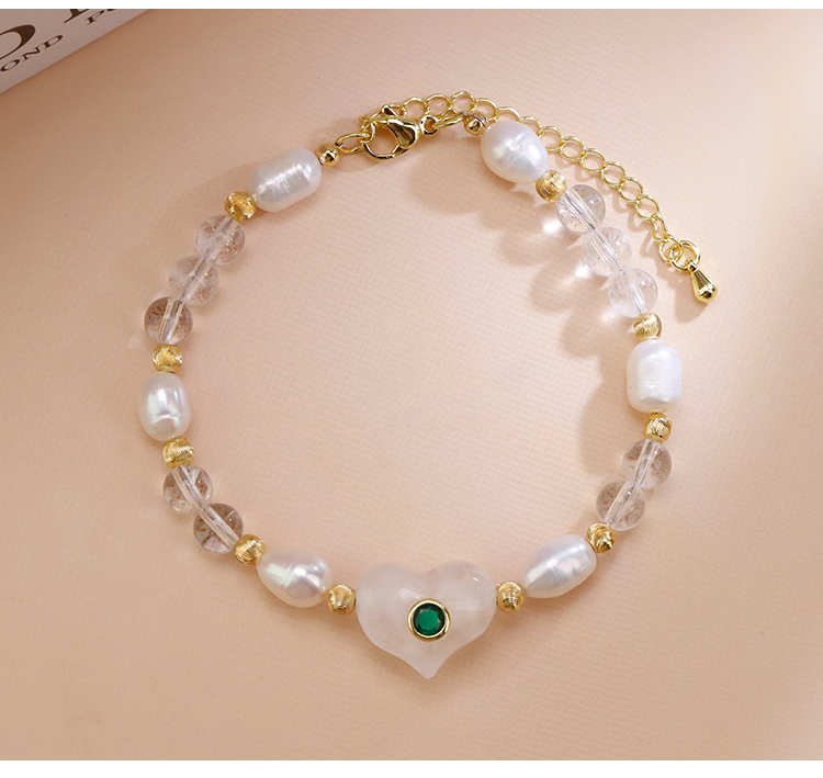 Natural Stone Pearl Beaded Heart Charm Bracelet Natural Stone Pearl Beaded Heart Charm Bracelet