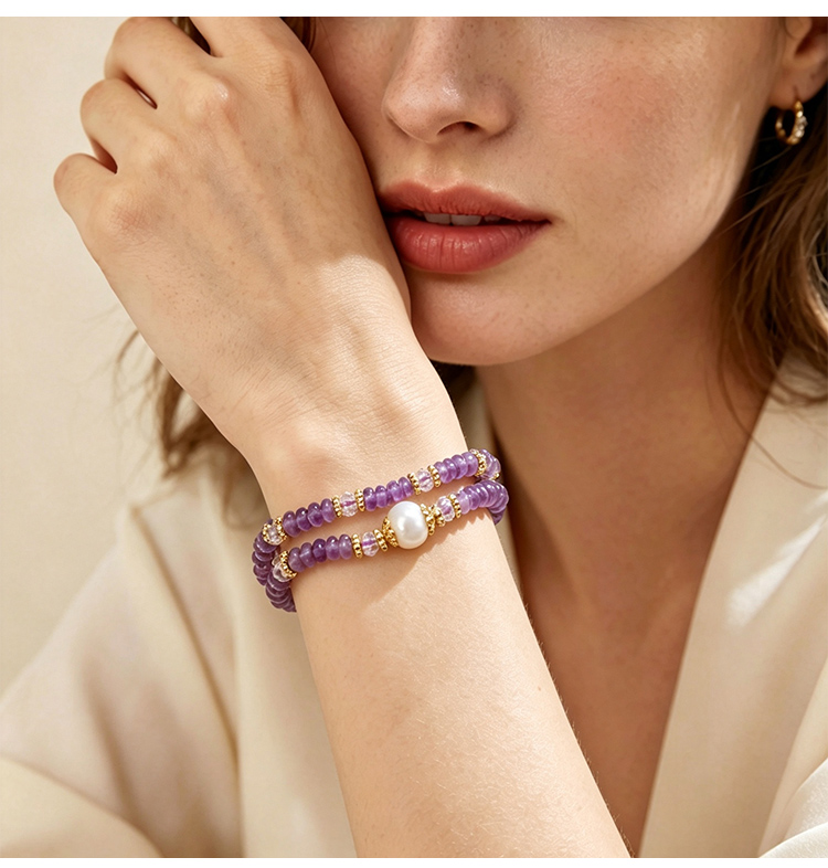 Double Wrap Natural Stone Pearl Beaded Bracelet Double Wrap Natural Stone Pearl Beaded Bracelet