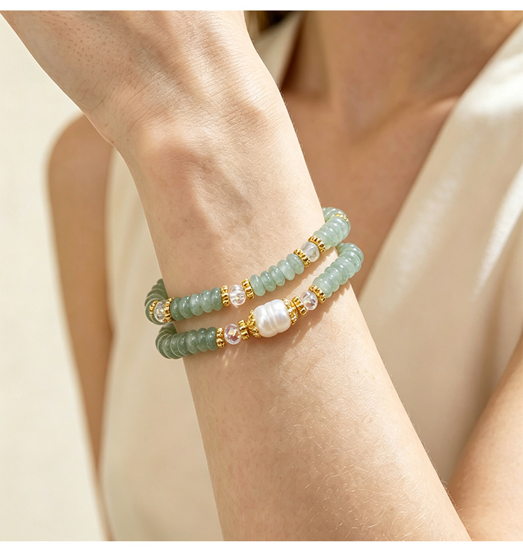 Double Wrap Natural Stone Pearl Beaded Bracelet Double Wrap Natural Stone Pearl Beaded Bracelet