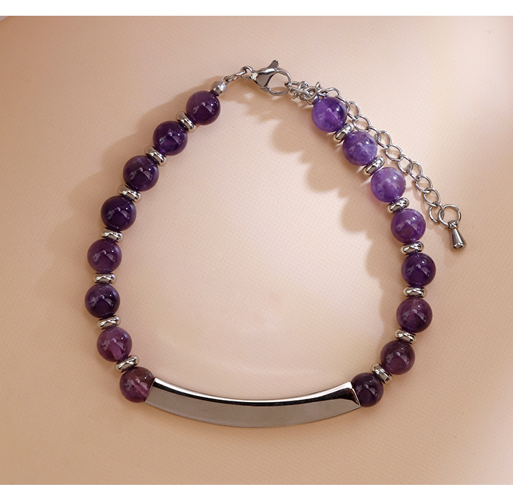 Natural Stone Beaded Bracelet with Stainless Steel Bar Natural Stone Beaded Bracelet with Stainless Steel Bar