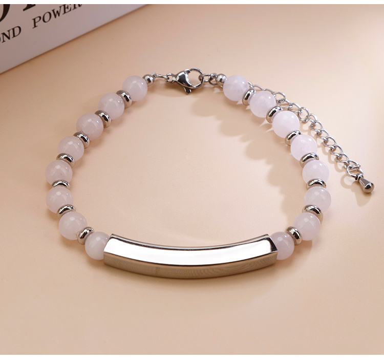 Natural Stone Beaded Bracelet with Stainless Steel Bar Natural Stone Beaded Bracelet with Stainless Steel Bar