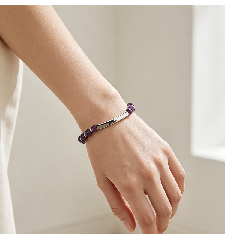 Natural Stone Beaded Bracelet with Stainless Steel Bar Natural Stone Beaded Bracelet with Stainless Steel Bar