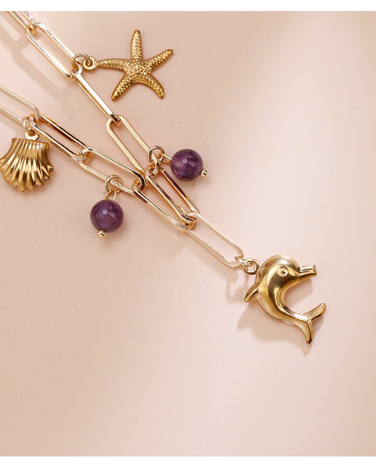 Natural Stone Ocean Charm Bracelet with Stainless Steel Charms Natural Stone Ocean Charm Bracelet with Stainless Steel Charms