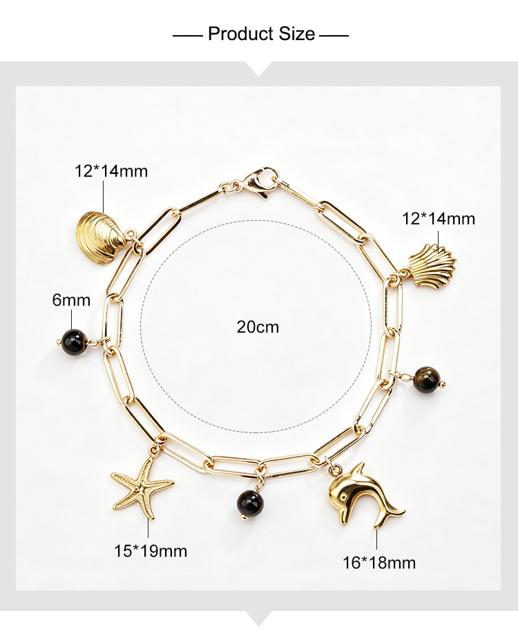 Natural Stone Ocean Charm Bracelet with Stainless Steel Charms Natural Stone Ocean Charm Bracelet with Stainless Steel Charms