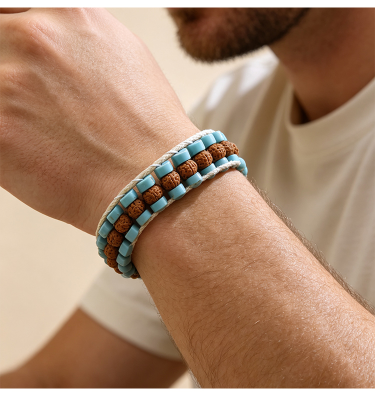Natural Stone and Wood Bead Bracelet with Toggle Clasp Natural Stone and Wood Bead Bracelet with Toggle Clasp