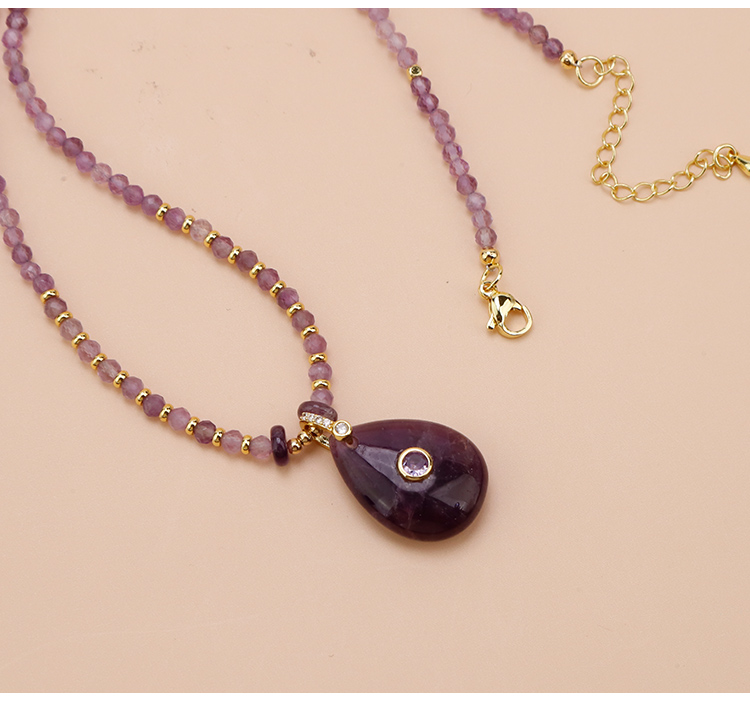 Natural Stone Teardrop Pendant Necklace with Sparkling Clasp Natural Stone Teardrop Pendant Necklace with Sparkling Clasp
