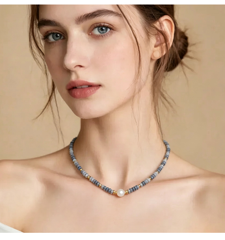 Natural Stone Pearl Beaded Necklace Natural Stone Pearl Beaded Necklace