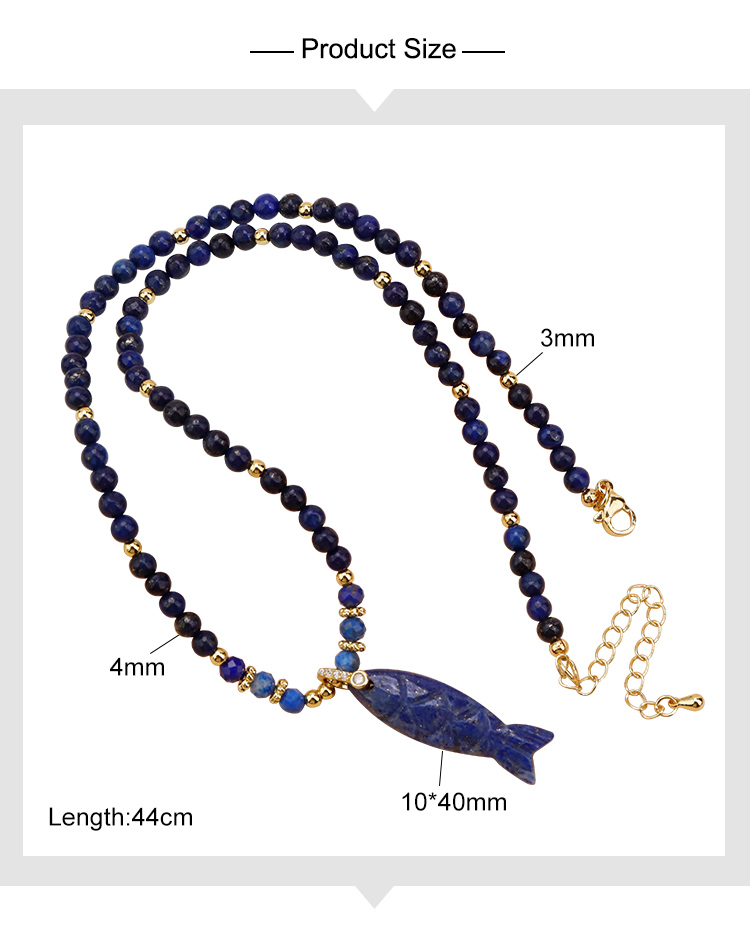 Natural Stone Beaded Necklace with Rhinestone Fish-Shaped Clasp