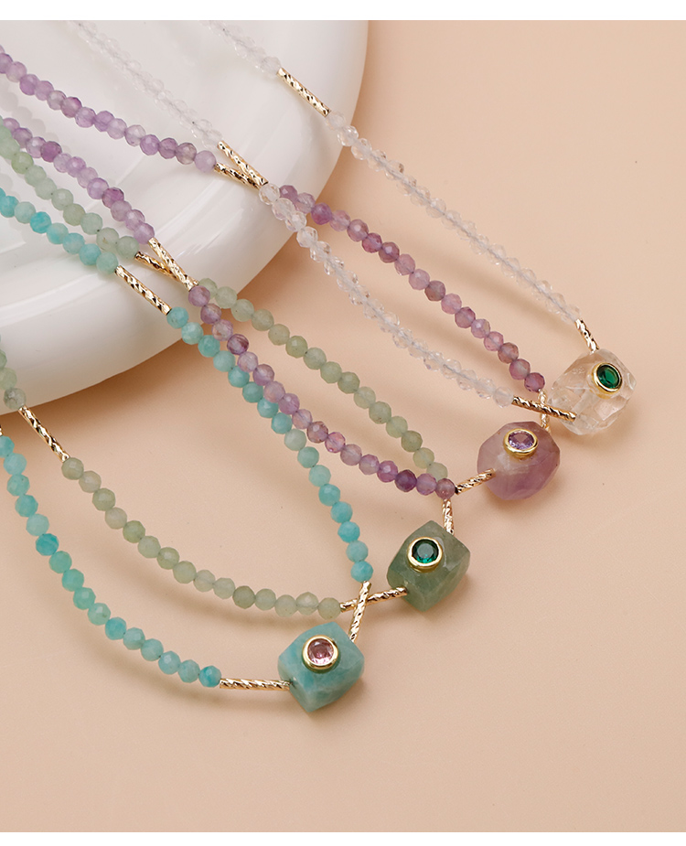 Faceted Natural Stone Hexagon Necklace with Rhinestone Detail Faceted Natural Stone Hexagon Necklace with Rhinestone Detail