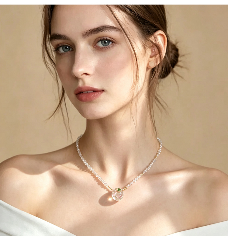 Faceted Natural Stone Hexagon Necklace with Rhinestone Detail Faceted Natural Stone Hexagon Necklace with Rhinestone Detail