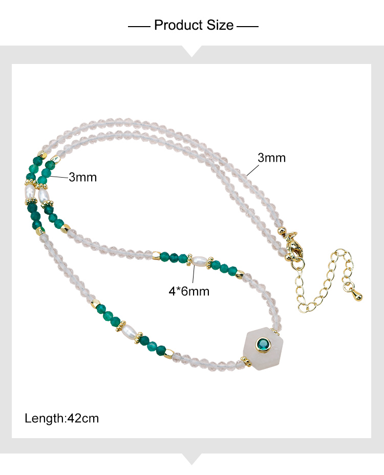 Clear Quartz and Green Agate Necklace with Pearl and Faceted Gemstone Beads Clear Quartz and Green Agate Necklace with Pearl and Faceted Gemstone Beads