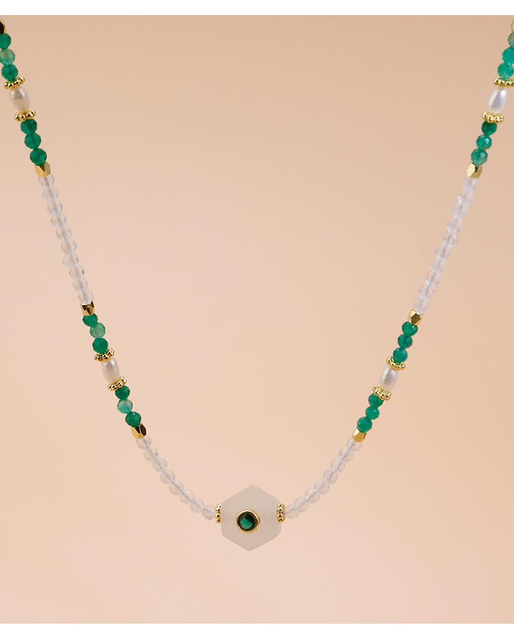 Clear Quartz and Green Agate Necklace with Pearl and Faceted Gemstone Beads Clear Quartz and Green Agate Necklace with Pearl and Faceted Gemstone Beads