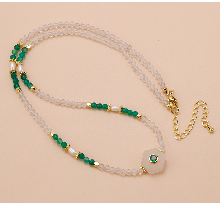Clear Quartz and Green Agate Necklace with Pearl and Faceted Gemstone Beads Clear Quartz and Green Agate Necklace with Pearl and Faceted Gemstone Beads