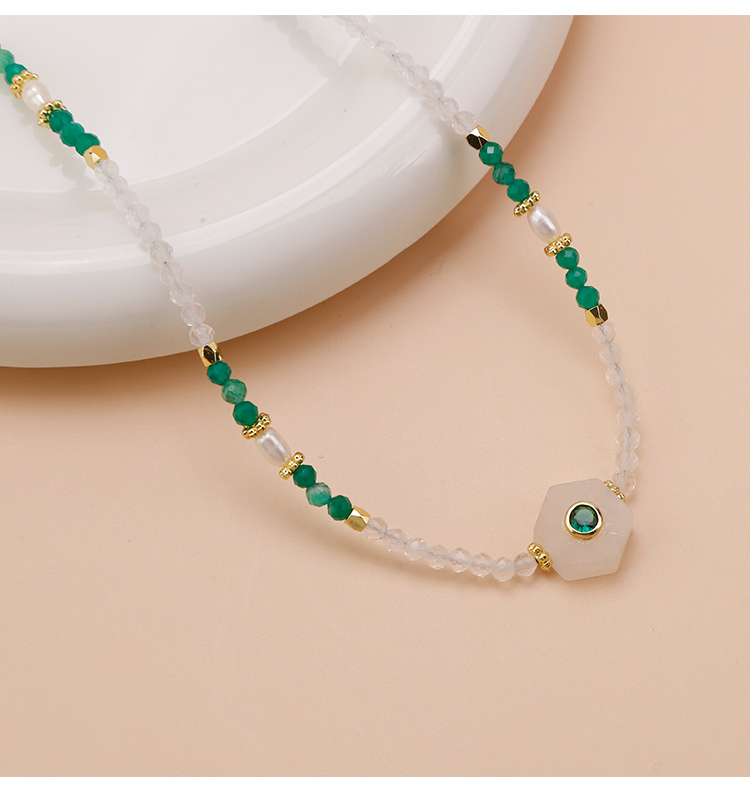 Clear Quartz and Green Agate Necklace with Pearl and Faceted Gemstone Beads Clear Quartz and Green Agate Necklace with Pearl and Faceted Gemstone Beads