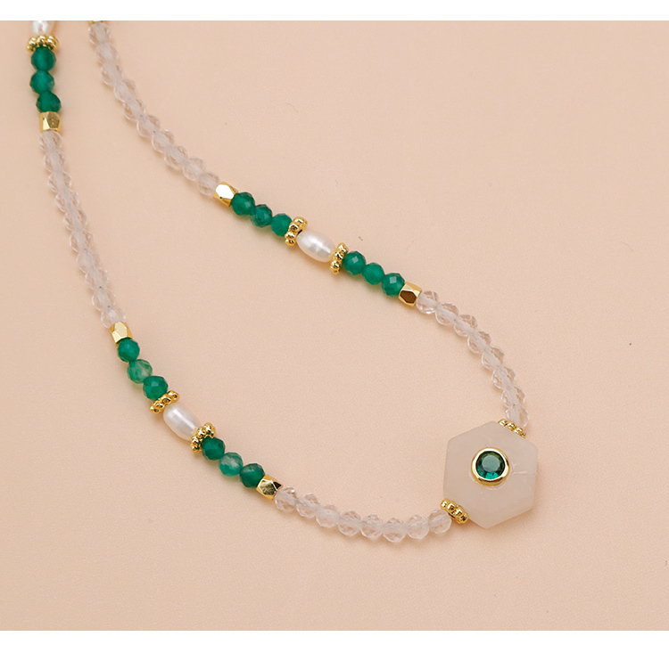Clear Quartz and Green Agate Necklace with Pearl and Faceted Gemstone Beads Clear Quartz and Green Agate Necklace with Pearl and Faceted Gemstone Beads