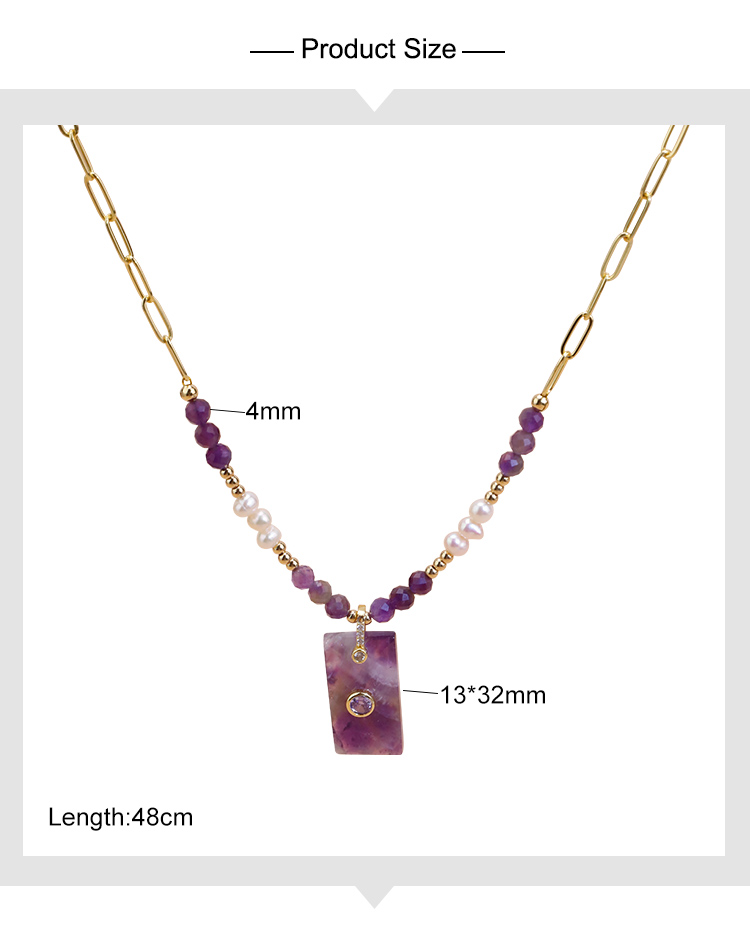 Faceted Natural Stone and Pearl Necklace with Stainless Steel Chain Faceted Natural Stone and Pearl Necklace with Stainless Steel Chain