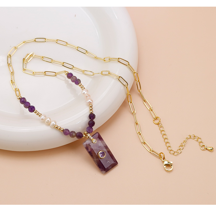Faceted Natural Stone and Pearl Necklace with Stainless Steel Chain Faceted Natural Stone and Pearl Necklace with Stainless Steel Chain