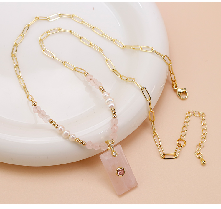 Faceted Natural Stone and Pearl Necklace with Stainless Steel Chain Faceted Natural Stone and Pearl Necklace with Stainless Steel Chain