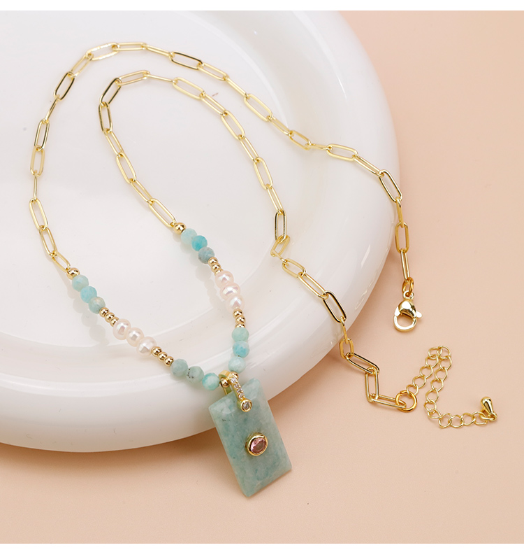 Faceted Natural Stone and Pearl Necklace with Stainless Steel Chain Faceted Natural Stone and Pearl Necklace with Stainless Steel Chain
