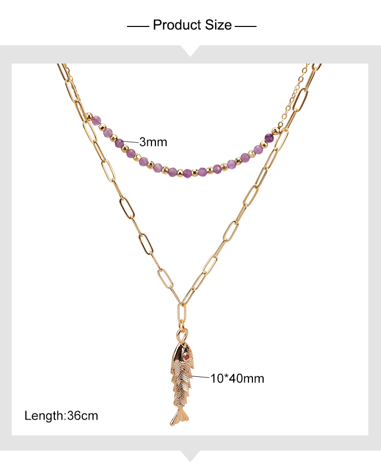 Amethyst Fish-Shaped Copper Necklace with Faceted Gemstone Beads Amethyst Fish-Shaped Copper Necklace with Faceted Gemstone Beads