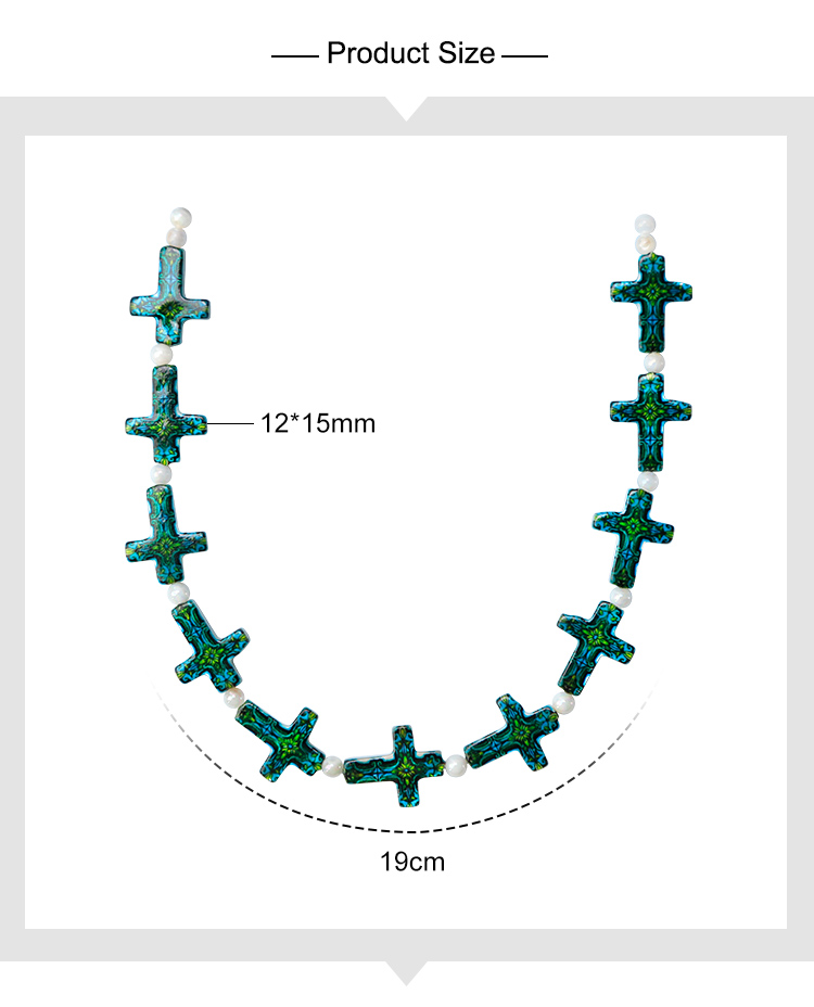 Printed Rectangle Shell Cross Bead Strand Printed Rectangle Shell Cross Bead Strand