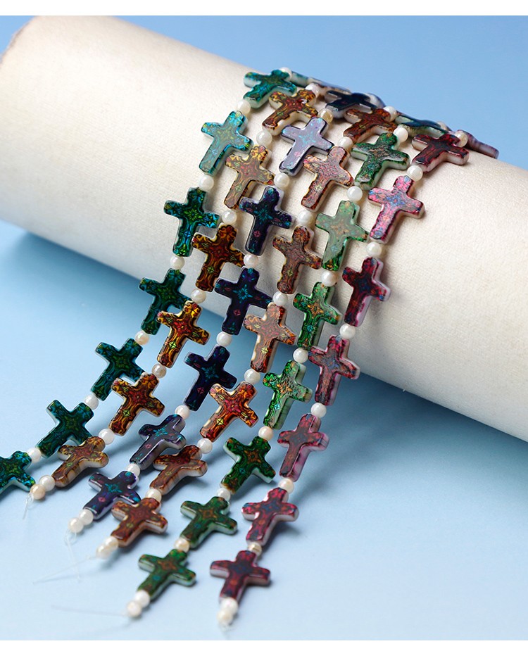 Printed Rectangle Shell Cross Bead Strand Printed Rectangle Shell Cross Bead Strand