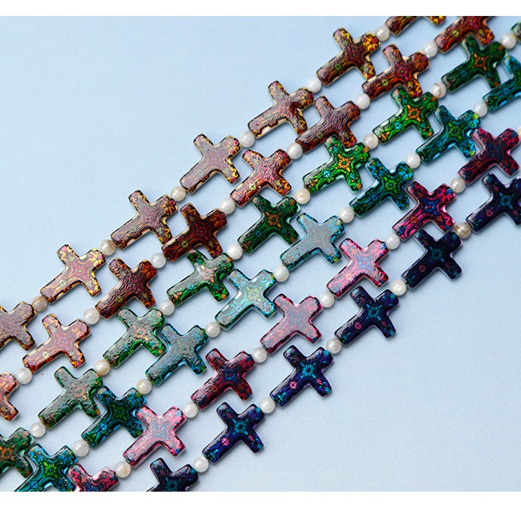 Printed Rectangle Shell Cross Bead Strand Printed Rectangle Shell Cross Bead Strand