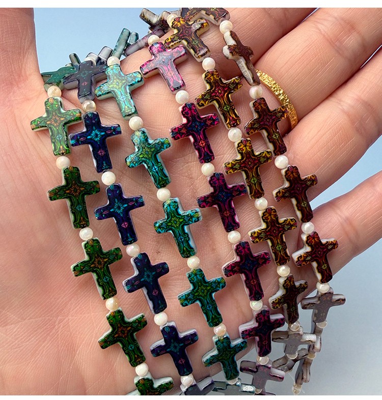 Printed Rectangle Shell Cross Bead Strand Printed Rectangle Shell Cross Bead Strand