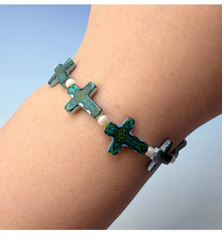 Printed Rectangle Shell Cross Bead Strand Printed Rectangle Shell Cross Bead Strand