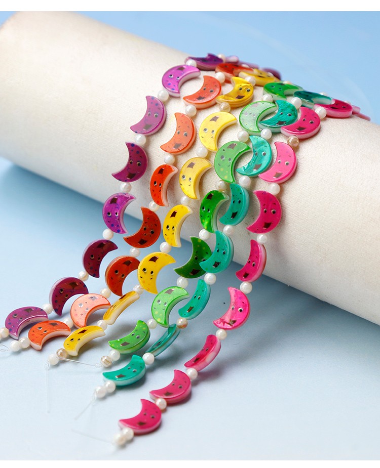 Printed Rectangle Shell Moon Bead Strand Printed Rectangle Shell Moon Bead Strand
