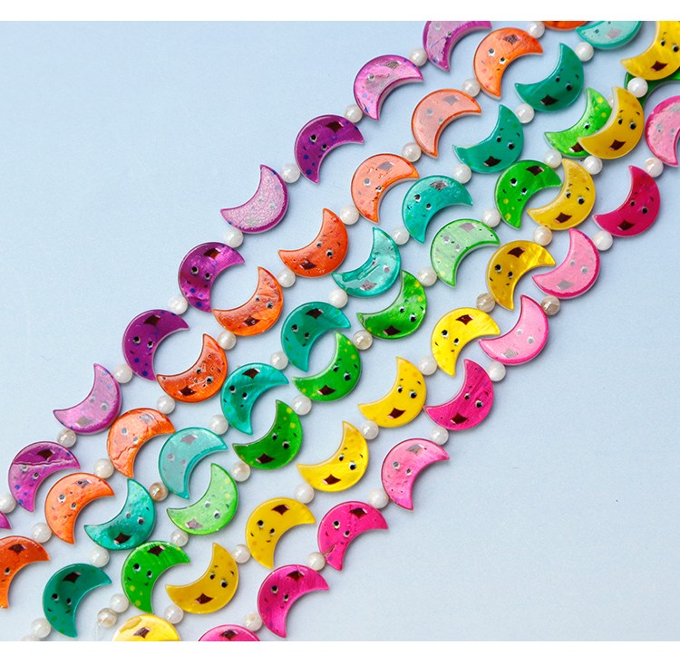 Printed Rectangle Shell Moon Bead Strand Printed Rectangle Shell Moon Bead Strand