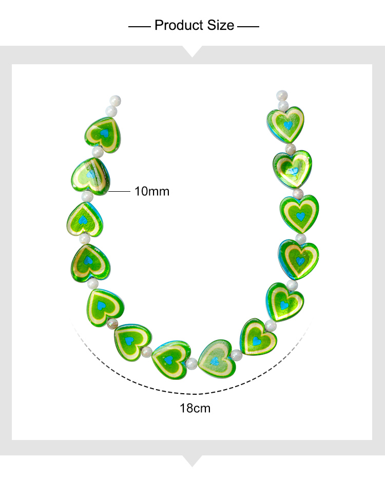 Printed Rectangle Shell Heart Bead Strand