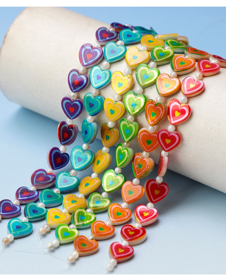 Printed Rectangle Shell Heart Bead Strand