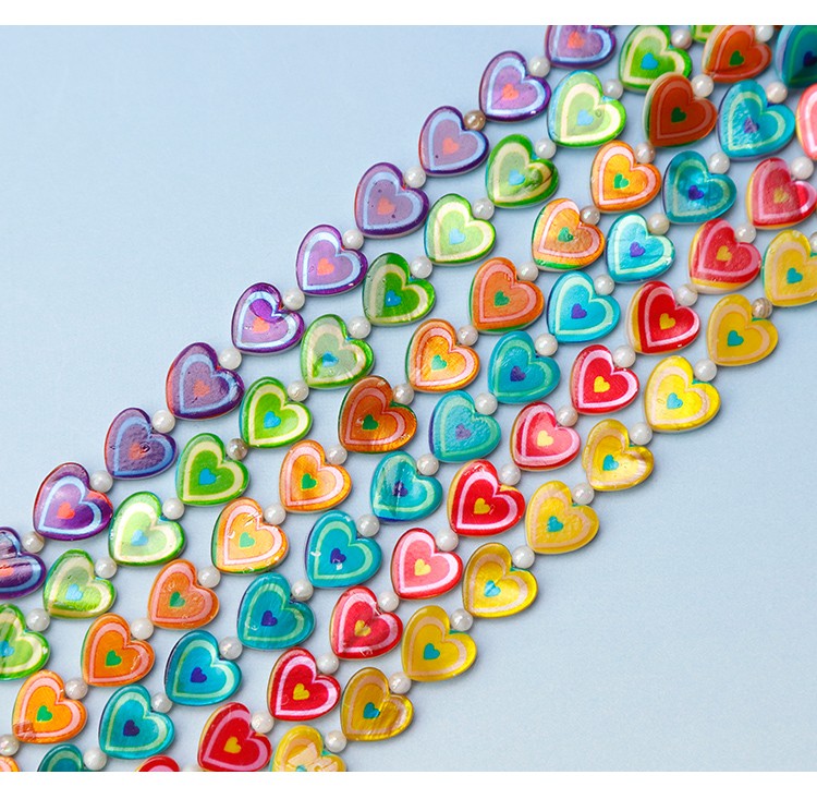 Printed Rectangle Shell Heart Bead Strand