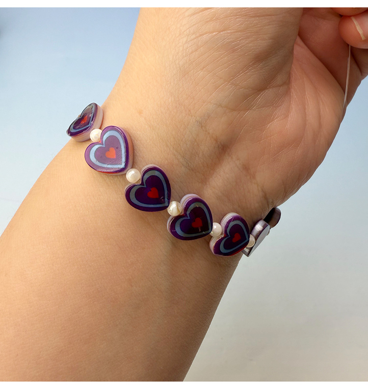 Printed Rectangle Shell Heart Bead Strand