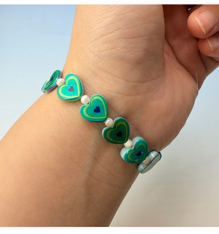 Printed Rectangle Shell Heart Bead Strand