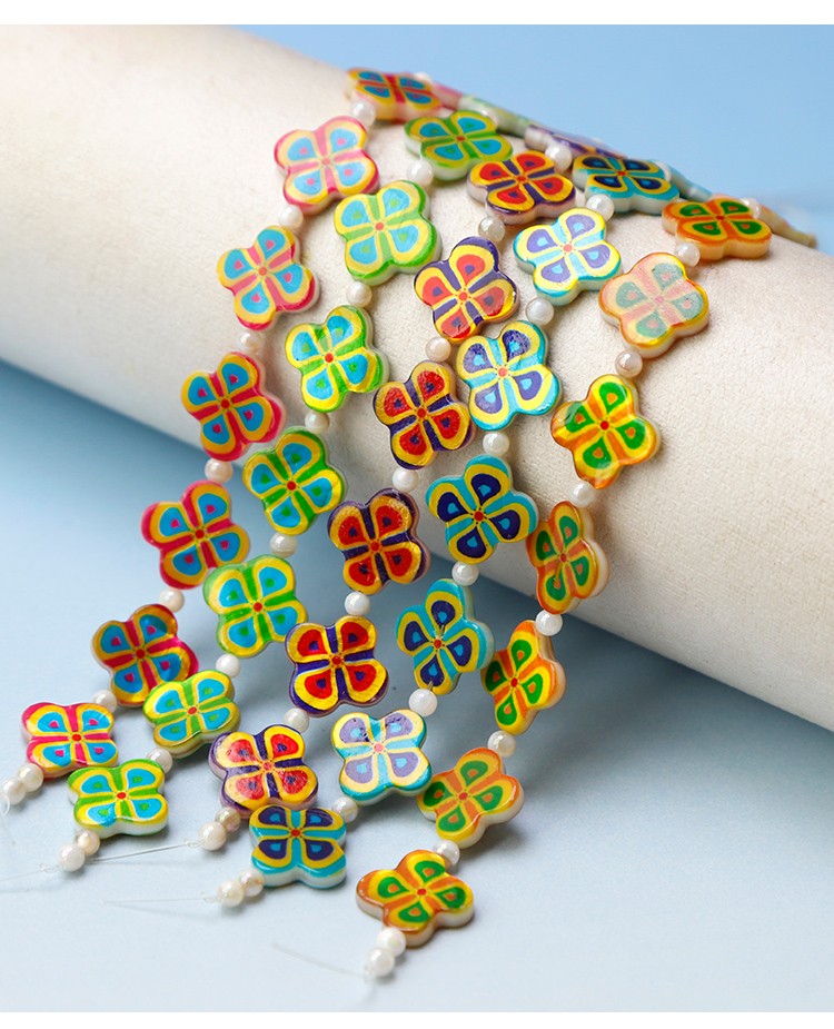 Printed Rectangle Shell Flower Bead Strand Printed Rectangle Shell Flower Bead Strand