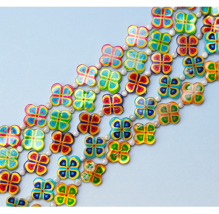 Printed Rectangle Shell Flower Bead Strand Printed Rectangle Shell Flower Bead Strand