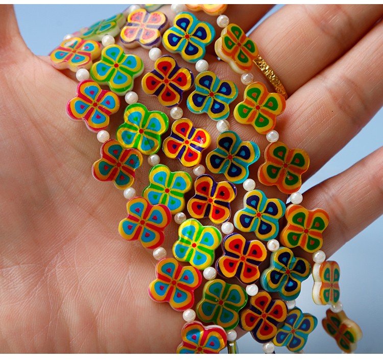 Printed Rectangle Shell Flower Bead Strand Printed Rectangle Shell Flower Bead Strand