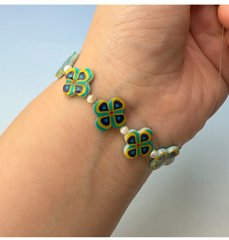 Printed Rectangle Shell Flower Bead Strand Printed Rectangle Shell Flower Bead Strand