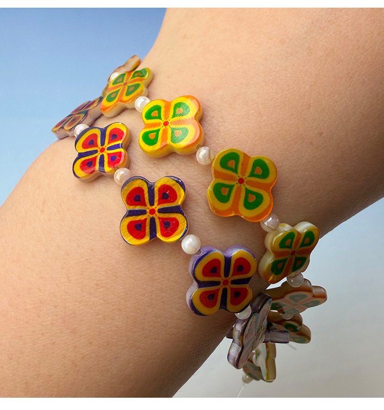 Printed Rectangle Shell Flower Bead Strand Printed Rectangle Shell Flower Bead Strand