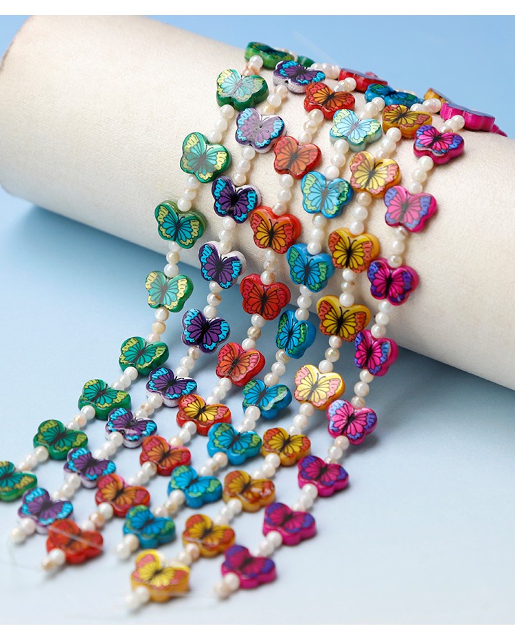 Printed Rectangle Shell Butterfly Bead Strand Printed Rectangle Shell Butterfly Bead Strand